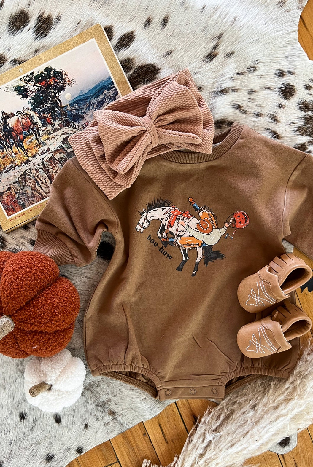 Halloween buck off cowboy Bubble Romper (Cognac)