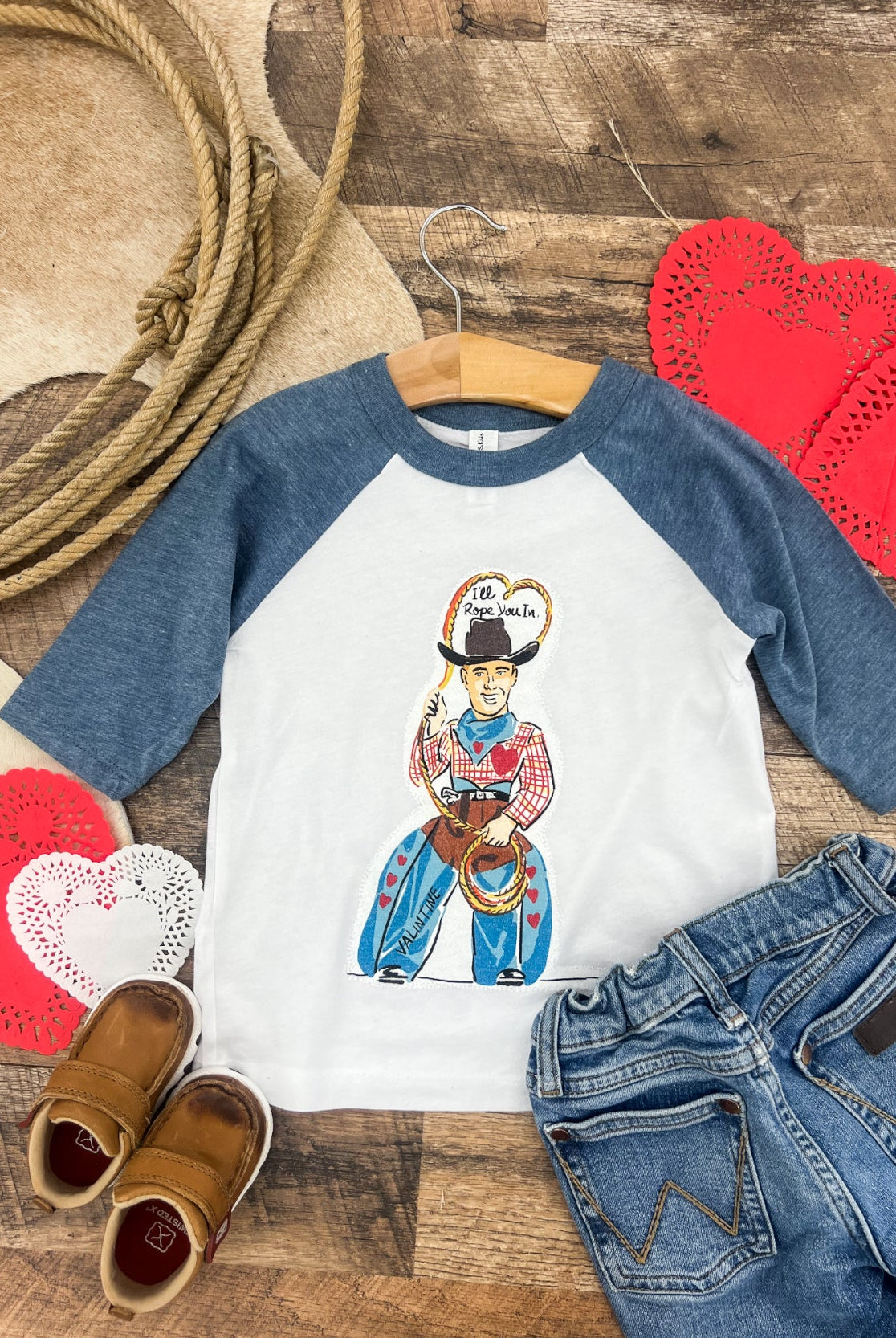 I’ll Rope You In Raglan Tee (Toddler)(blue/White)