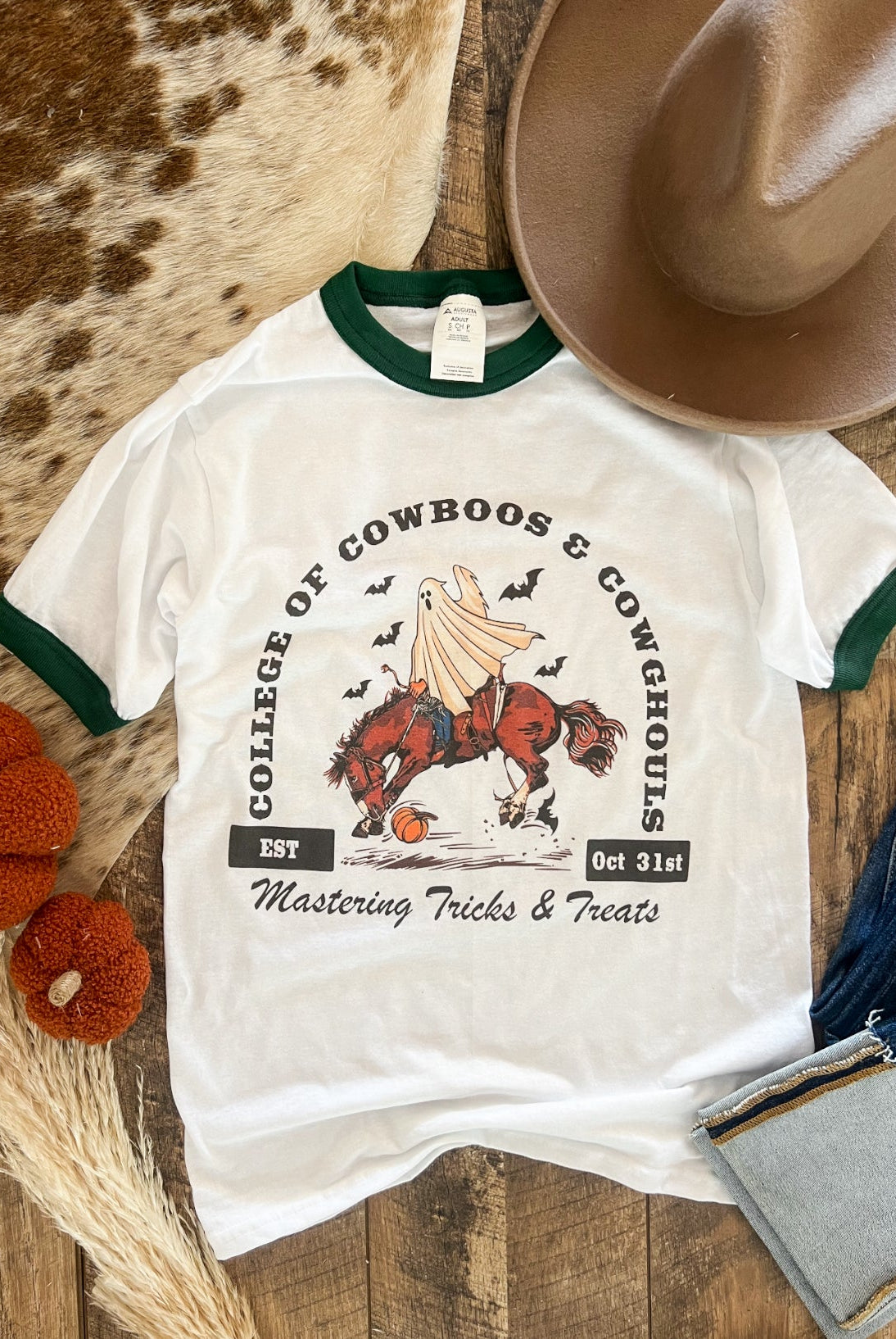College of Cowboos Green Ringer Tee