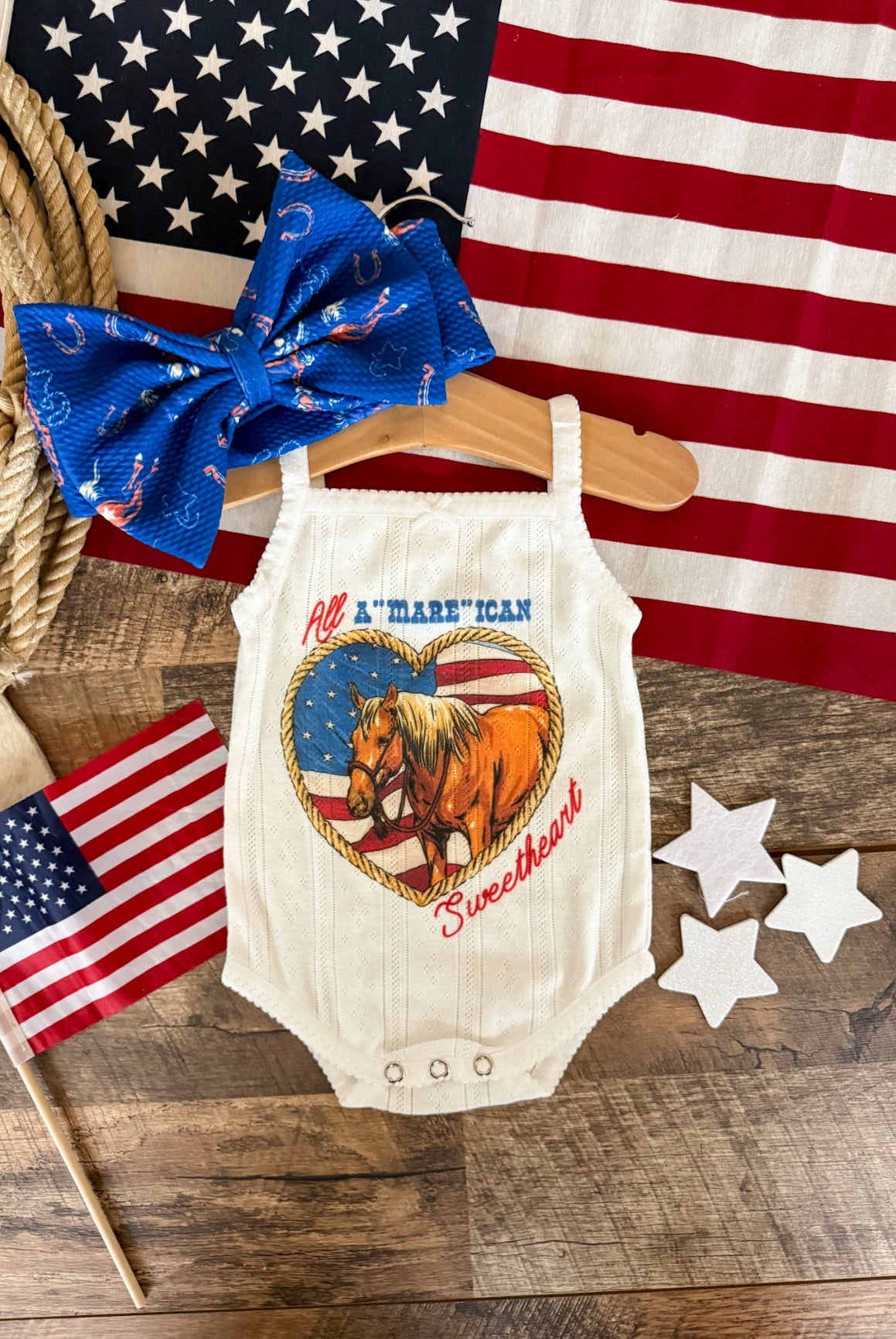 All A ’Mare’ican Sweetheart – Infant Pointelle Onesie/Toddler Tank