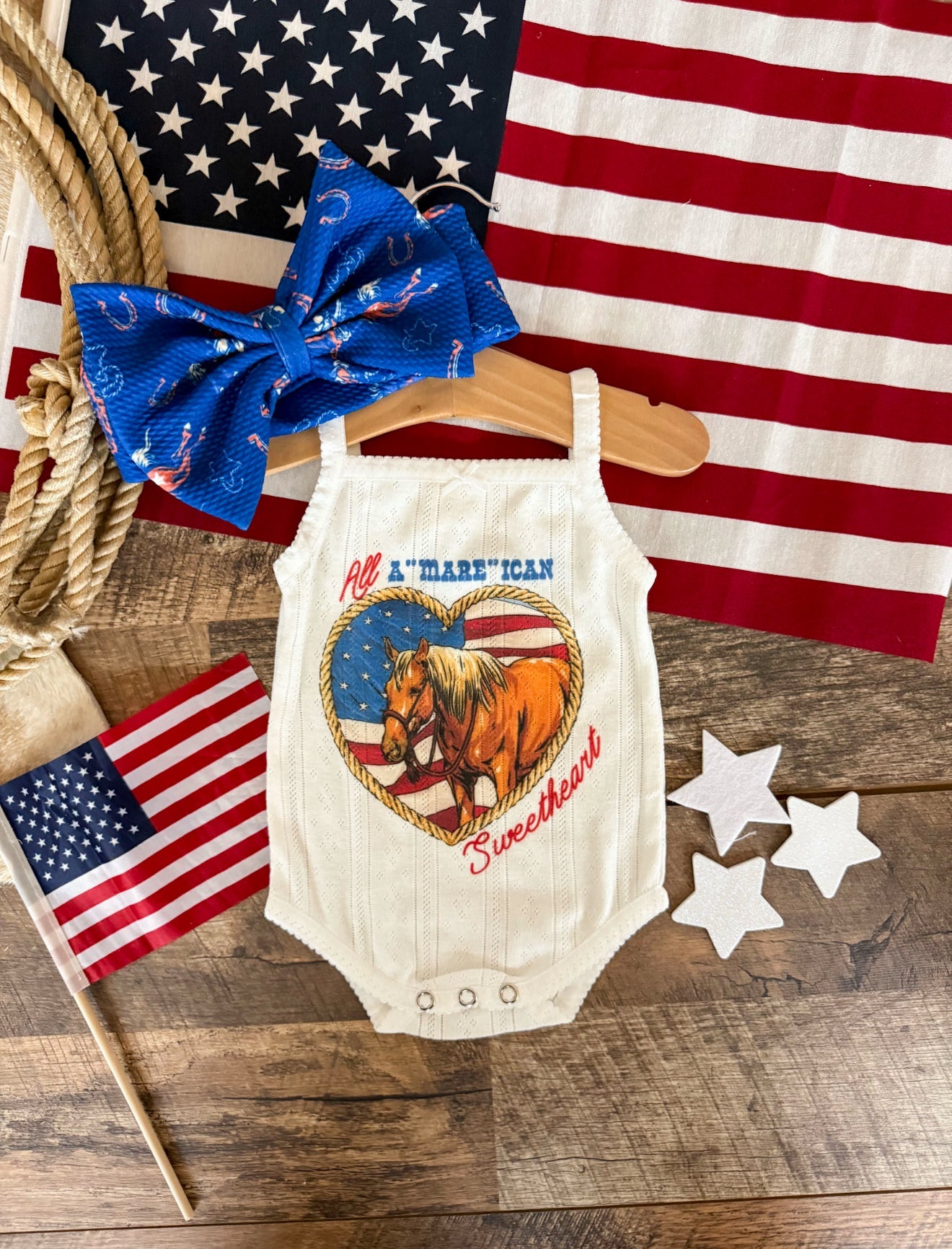 All A ’Mare’ican Sweetheart – Infant Pointelle Onesie/Toddler Tank