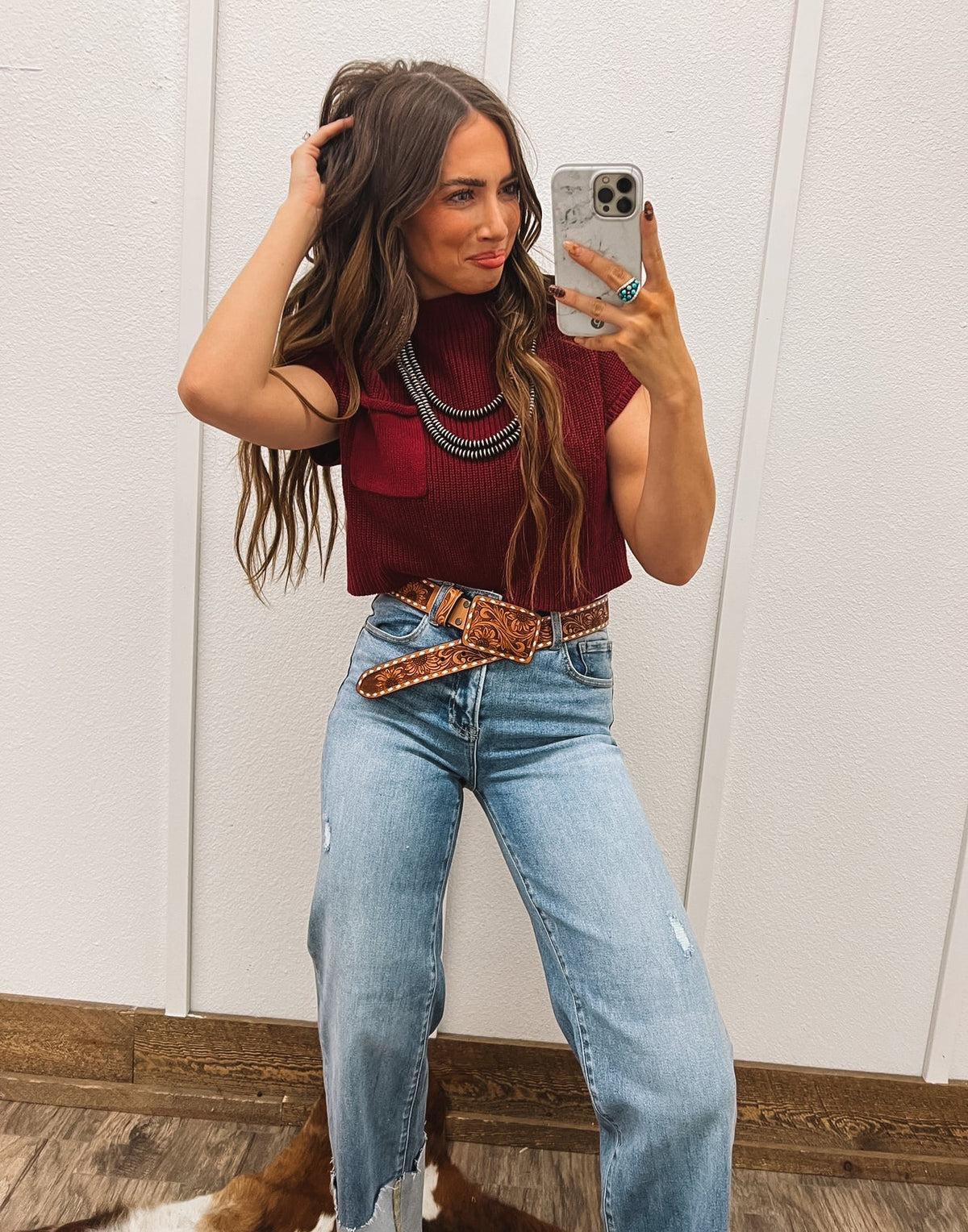 Howdy Knit Sweater Vest (Maroon) Tops - Sweaters
