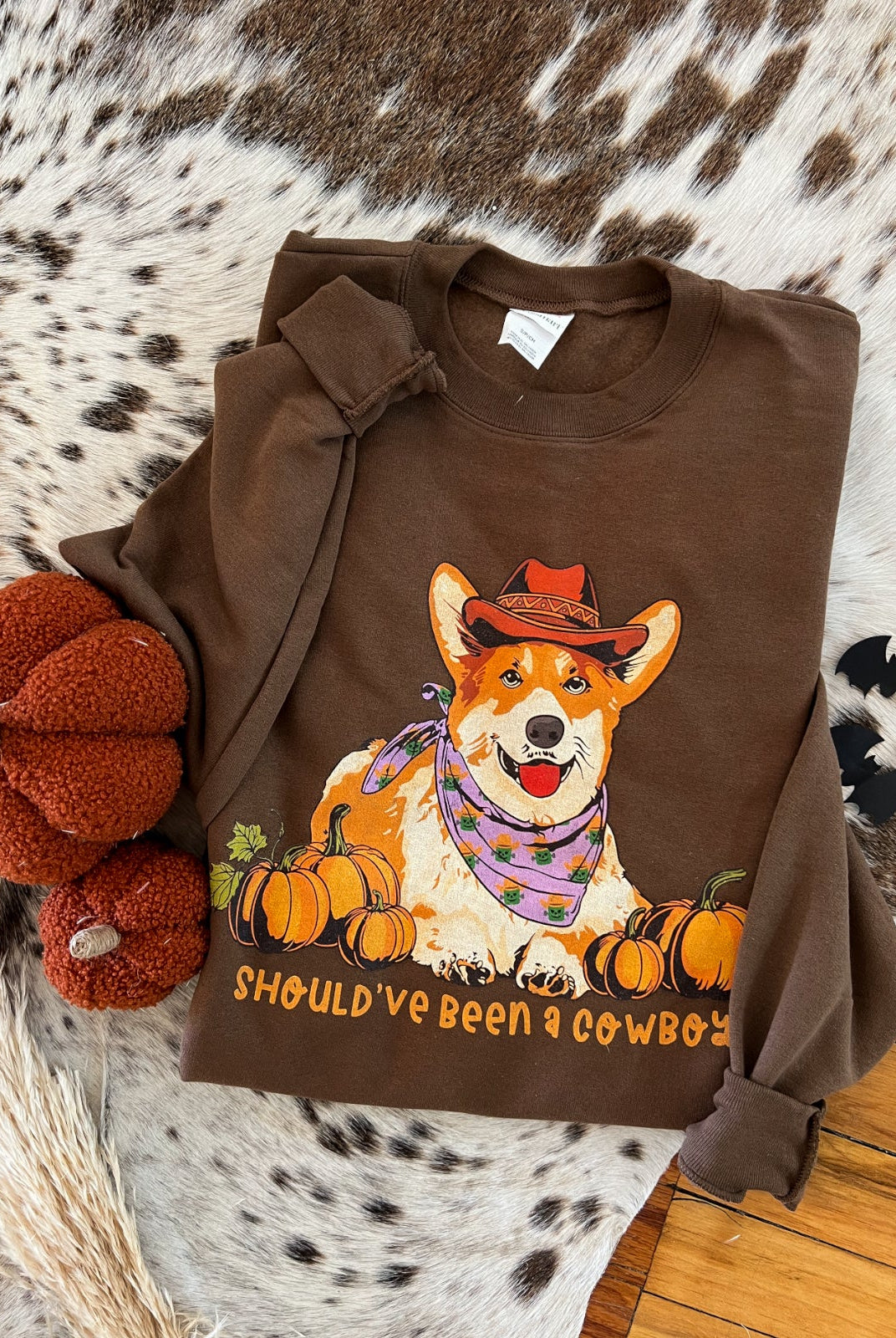 Corgi Western Halloween Graphic Design Tee or Sweatshirt (Brown)