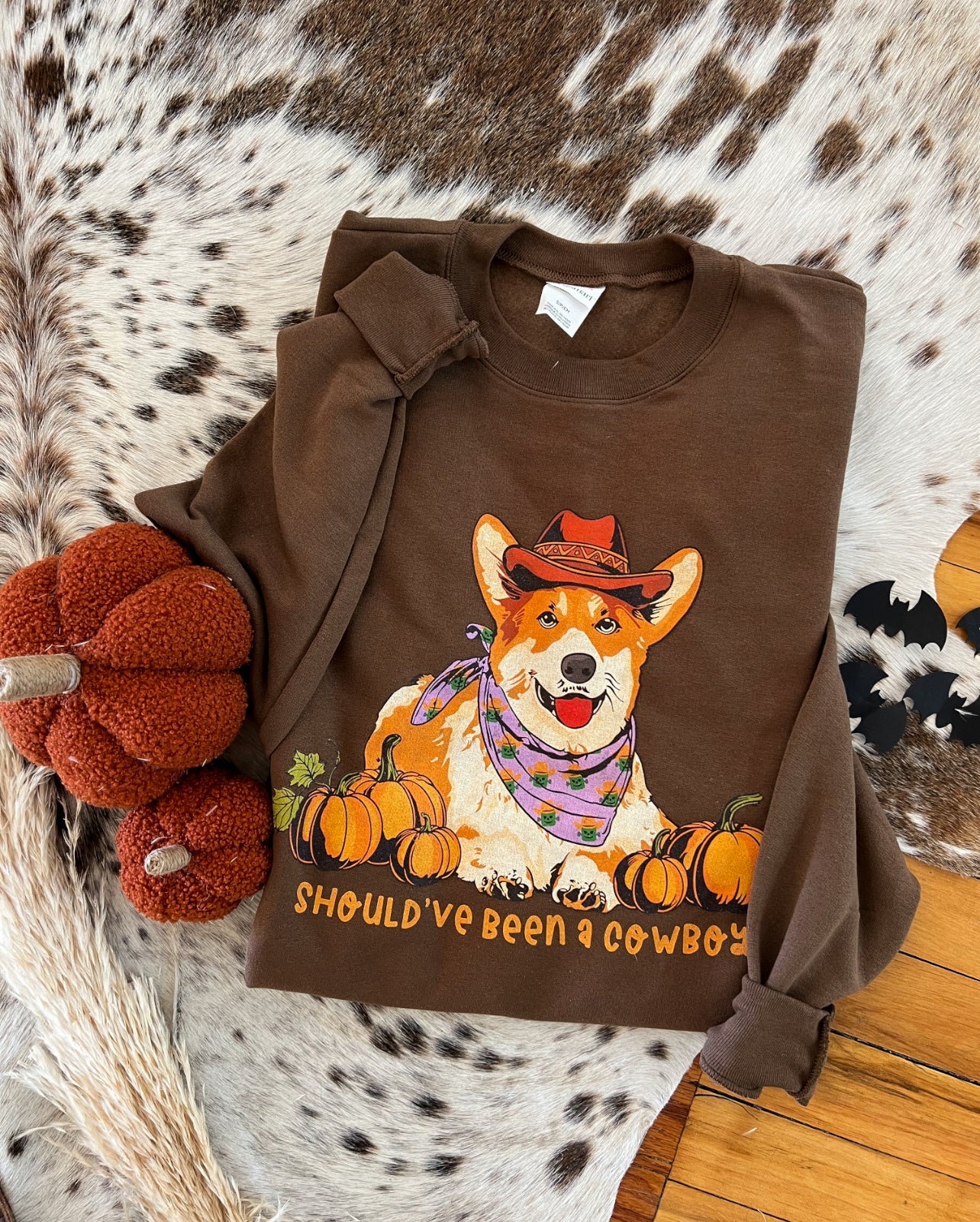 Corgi Western Halloween Graphic Design Tee or Sweatshirt (Brown)