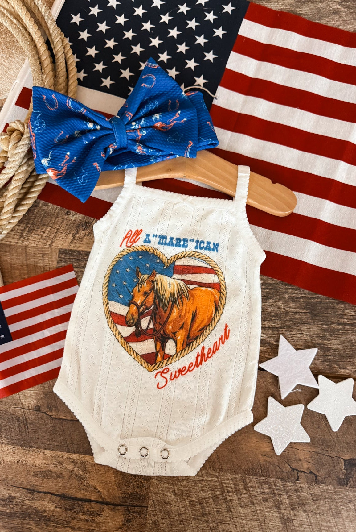 All A ’Mare’ican Sweetheart – Infant Pointelle Onesie/Toddler Tank