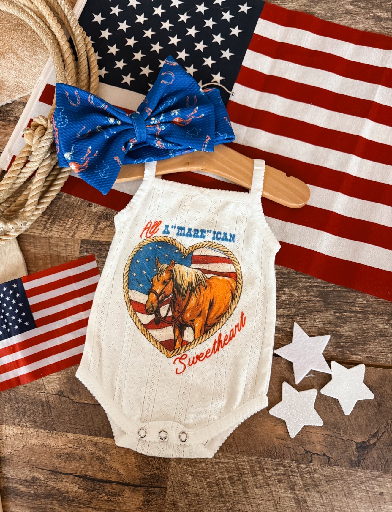 All A ’Mare’ican Sweetheart – Infant Pointelle Onesie/Toddler Tank