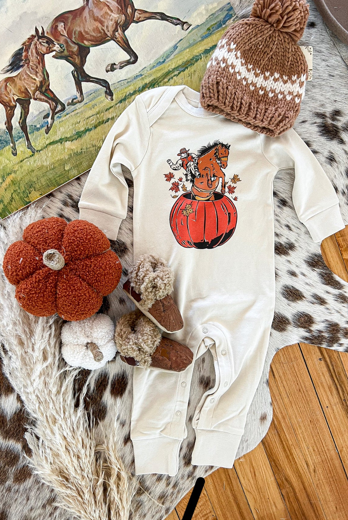 Cowboy Pumpkin One piece Long Sleeve Onesie(Aspen)
