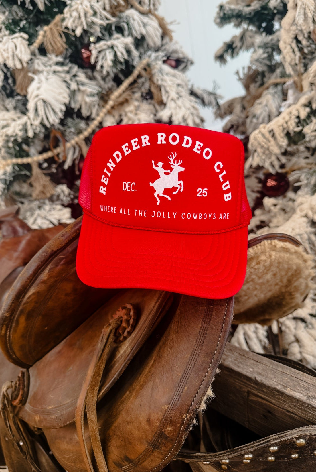 Reindeer Rodeo Christmas Trucker Hat (Adult)