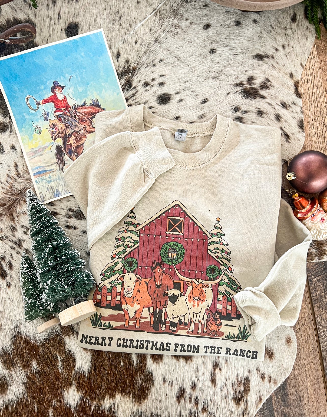 Merry Christmas From The Ranch Design Tee or Sweatshirt (cream) (Adult)