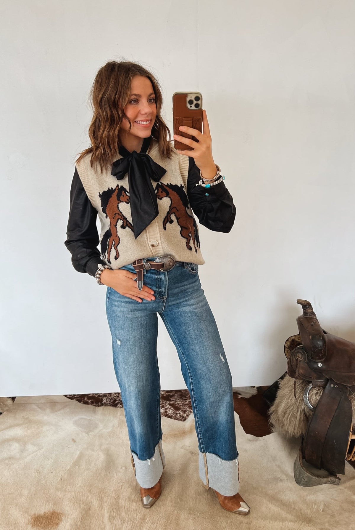 On The Range Horse Sweater Vest Tops - Sweaters