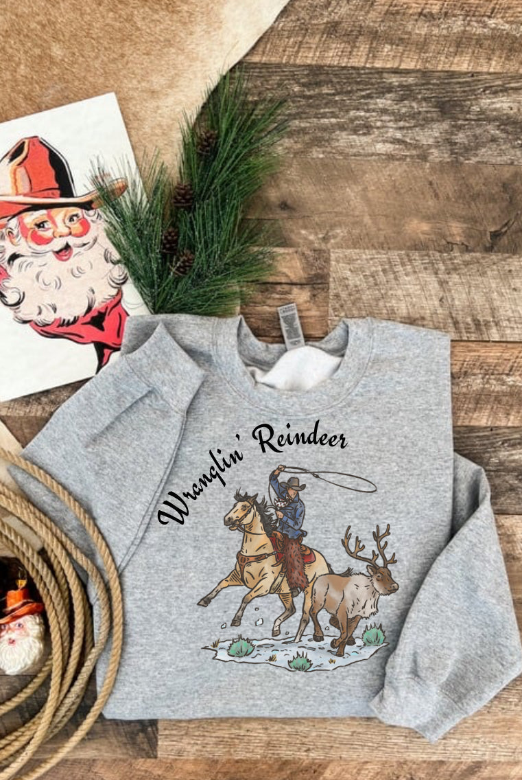 Cody Wranglin’ ReindeerChristmas Tee or Sweatshirt (light heather grey)