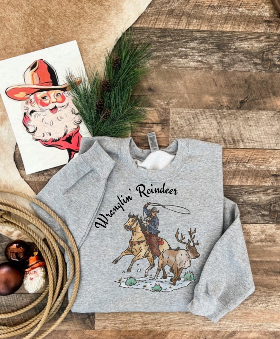 Cody Wranglin’ ReindeerChristmas Tee or Sweatshirt (light heather grey)