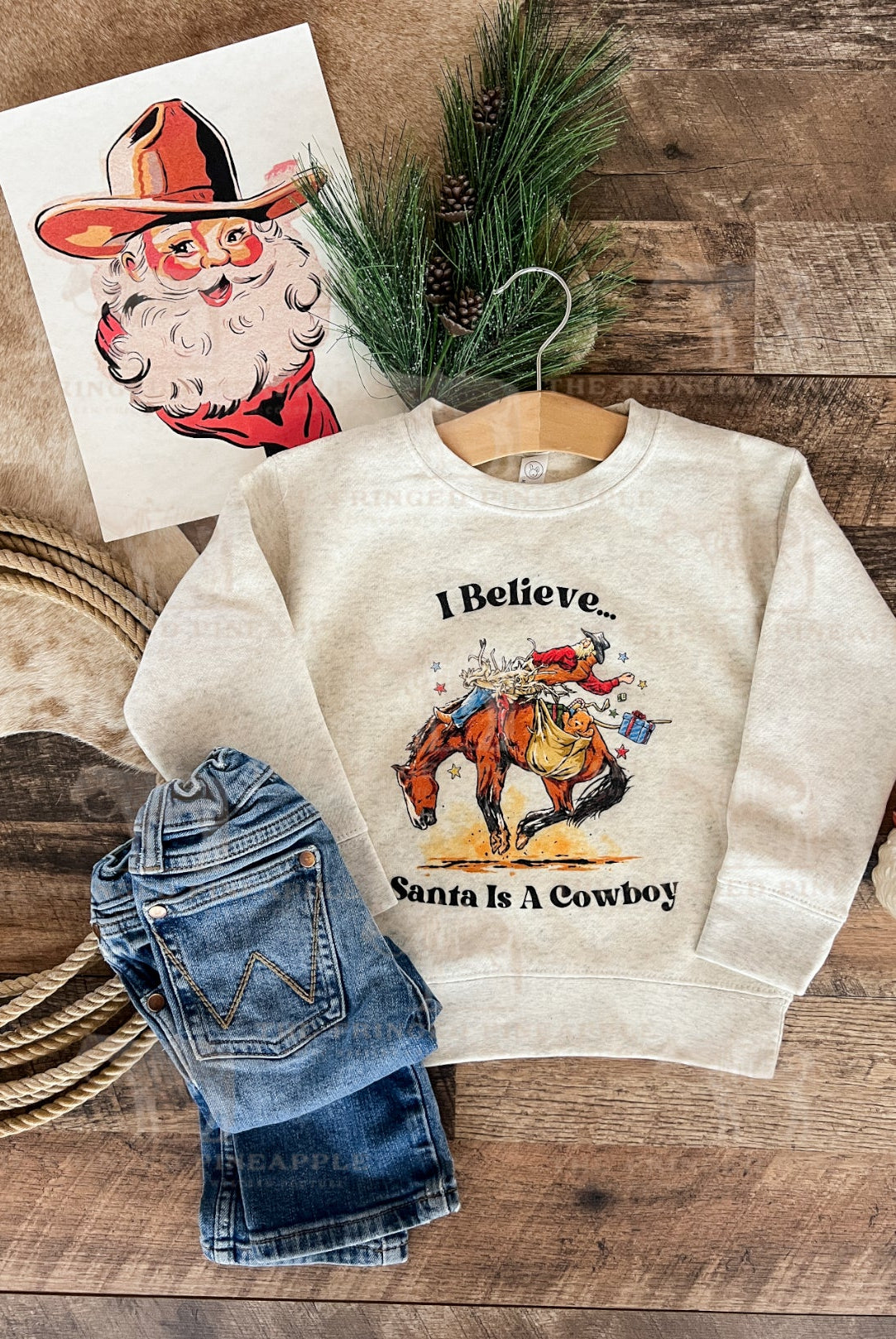 I Believe Santa Is a Cowboy (Sweatshirt/Tee) (Heathered Cream/Cream)