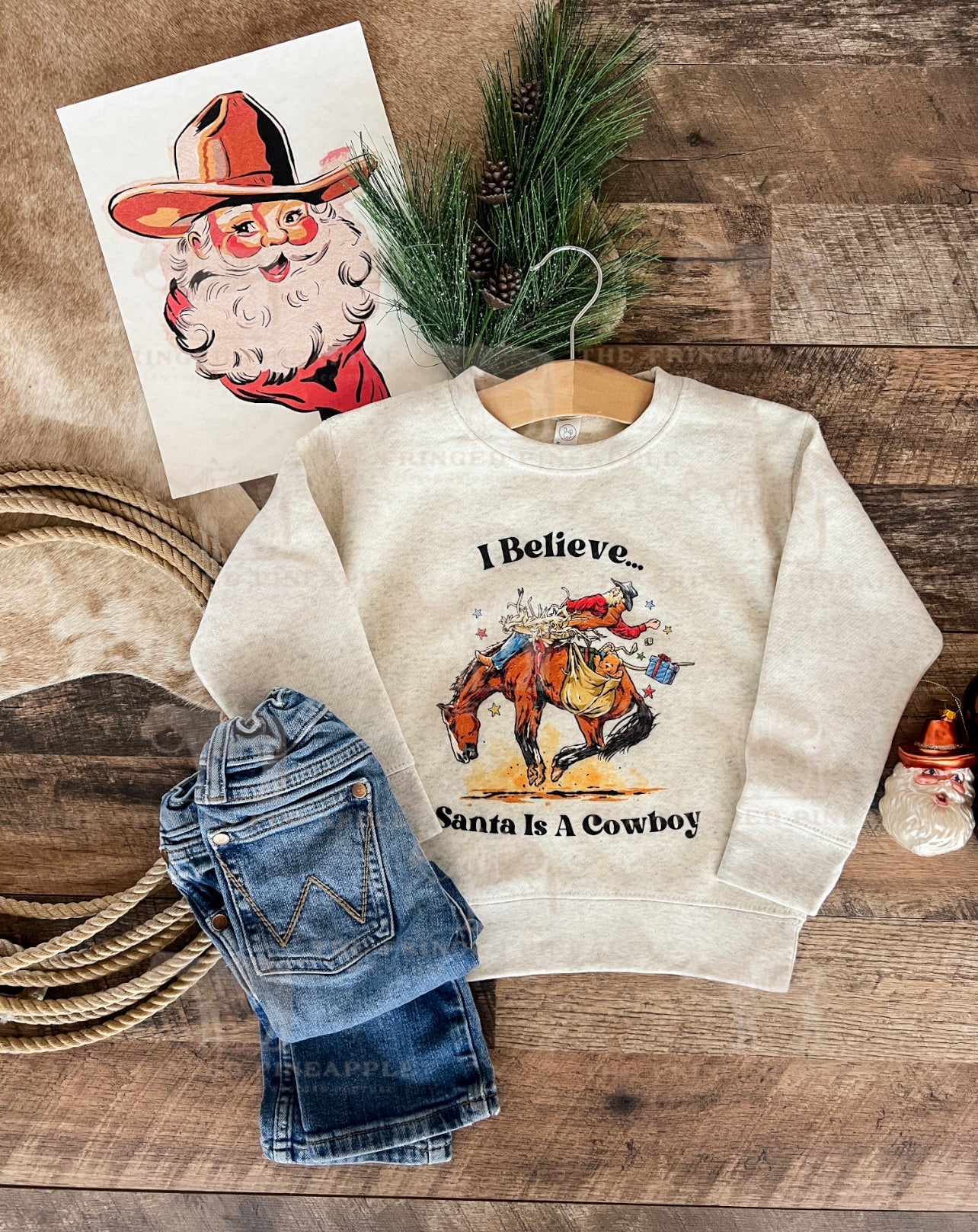I Believe Santa Is a Cowboy (Sweatshirt/Tee) (Heathered Cream/Cream)