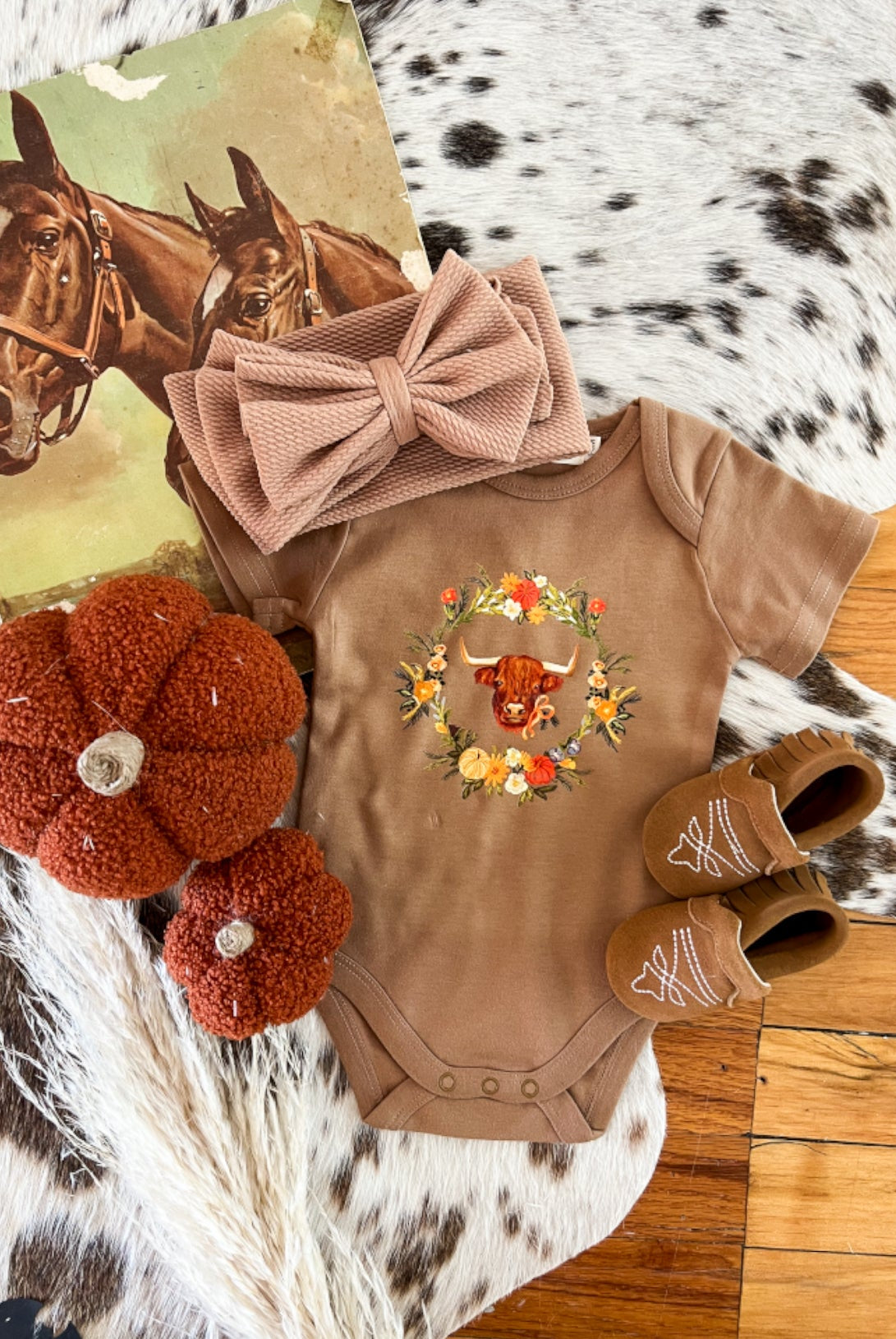Western Floral Highland Fall Design Onesie/Tee (little kid)(cognac)