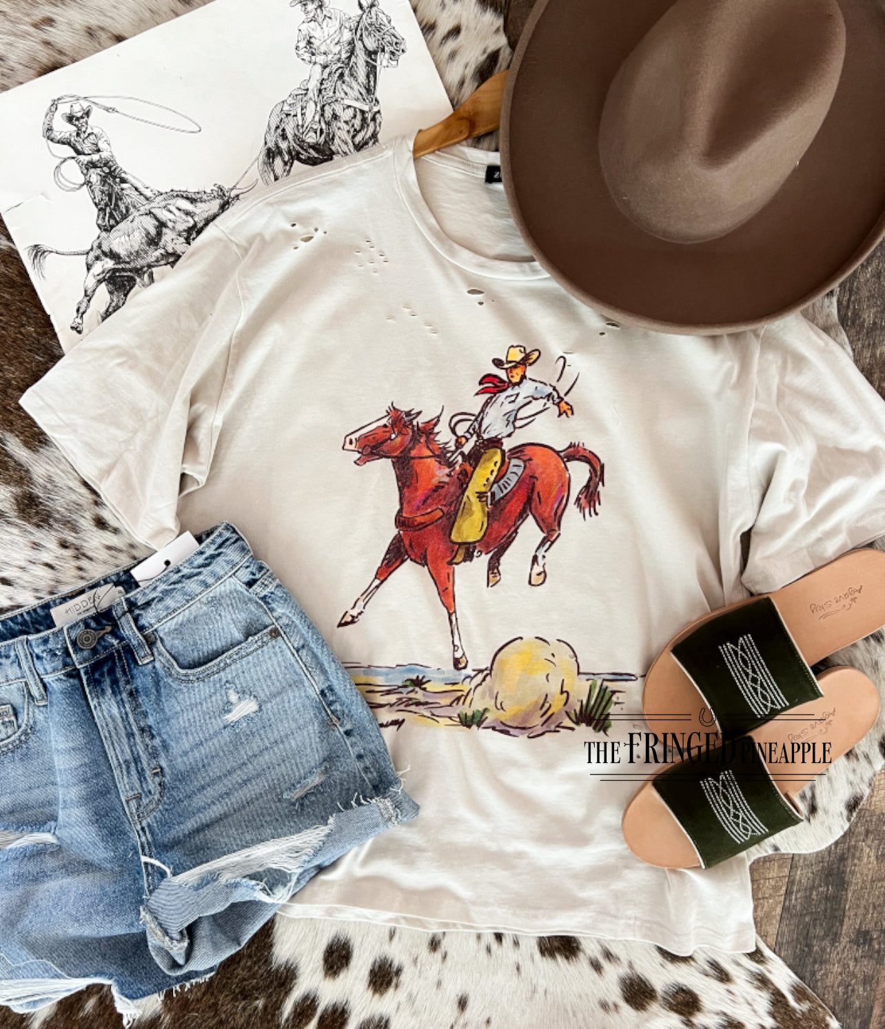 Cody Horse Distressed Tee (Adult)(Taupe)