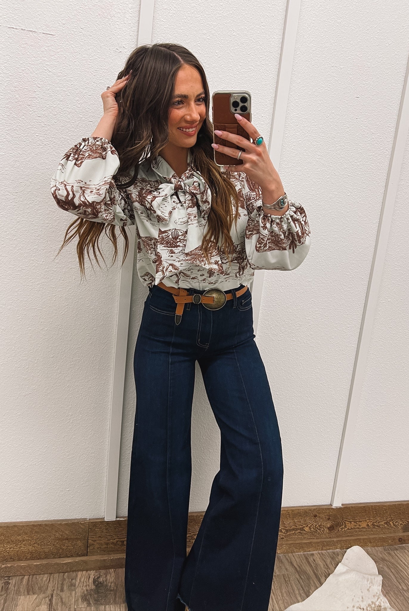 Cowboy On The Run Front Tie Blouse Top