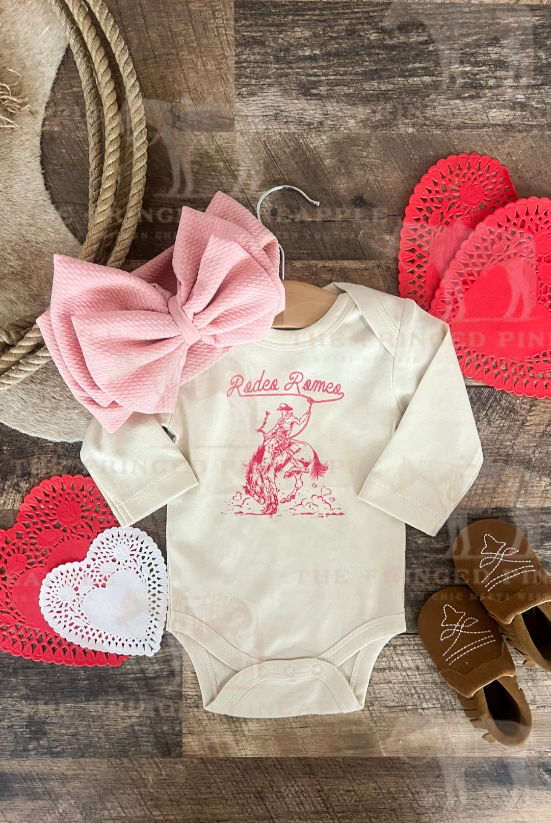 Pink Rodeo Romeo Valentines (L/S Onesie)(S/S Tee Toddler/Youth)(Cream)