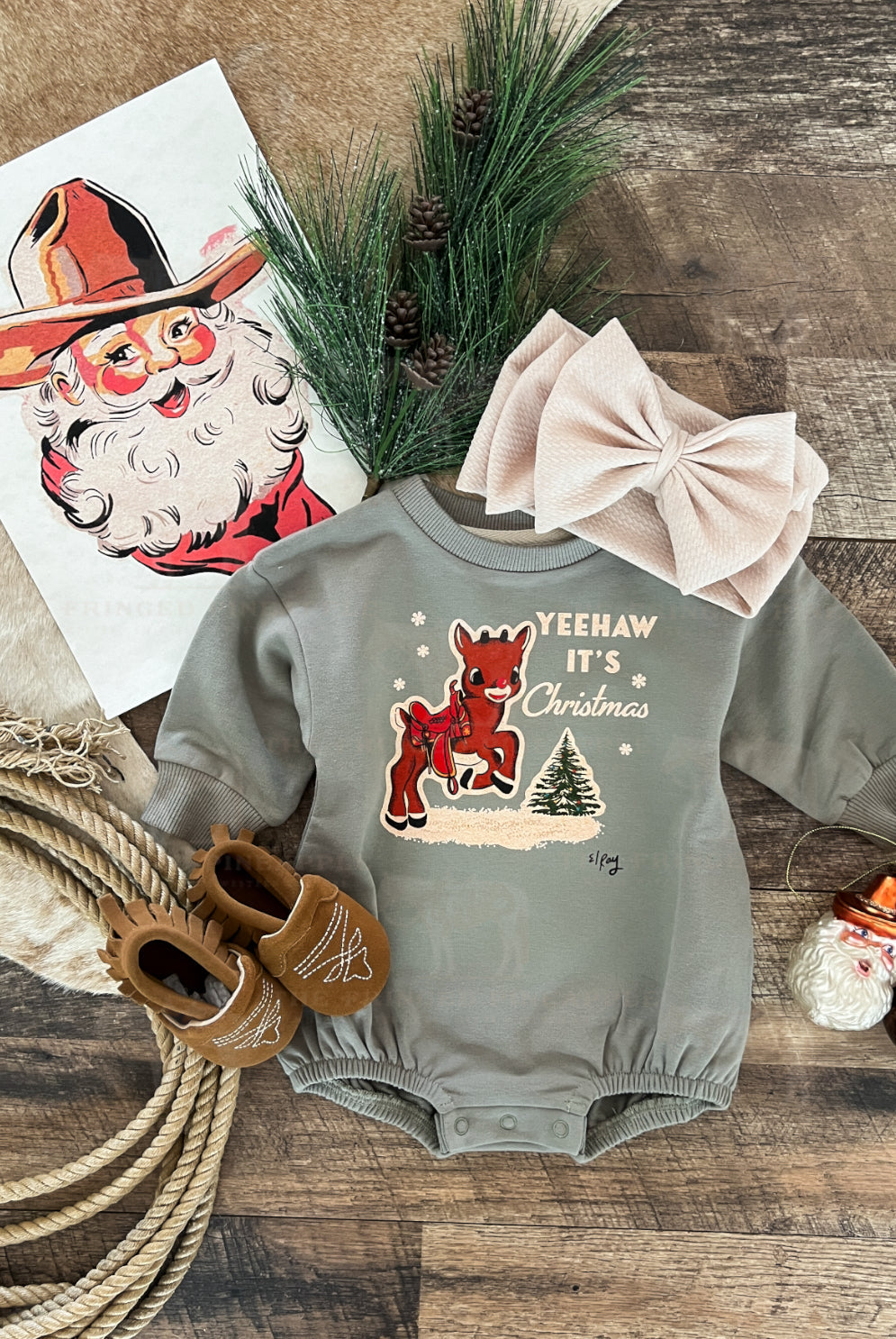 Christmas Reindeer Bubble Romper (green)
