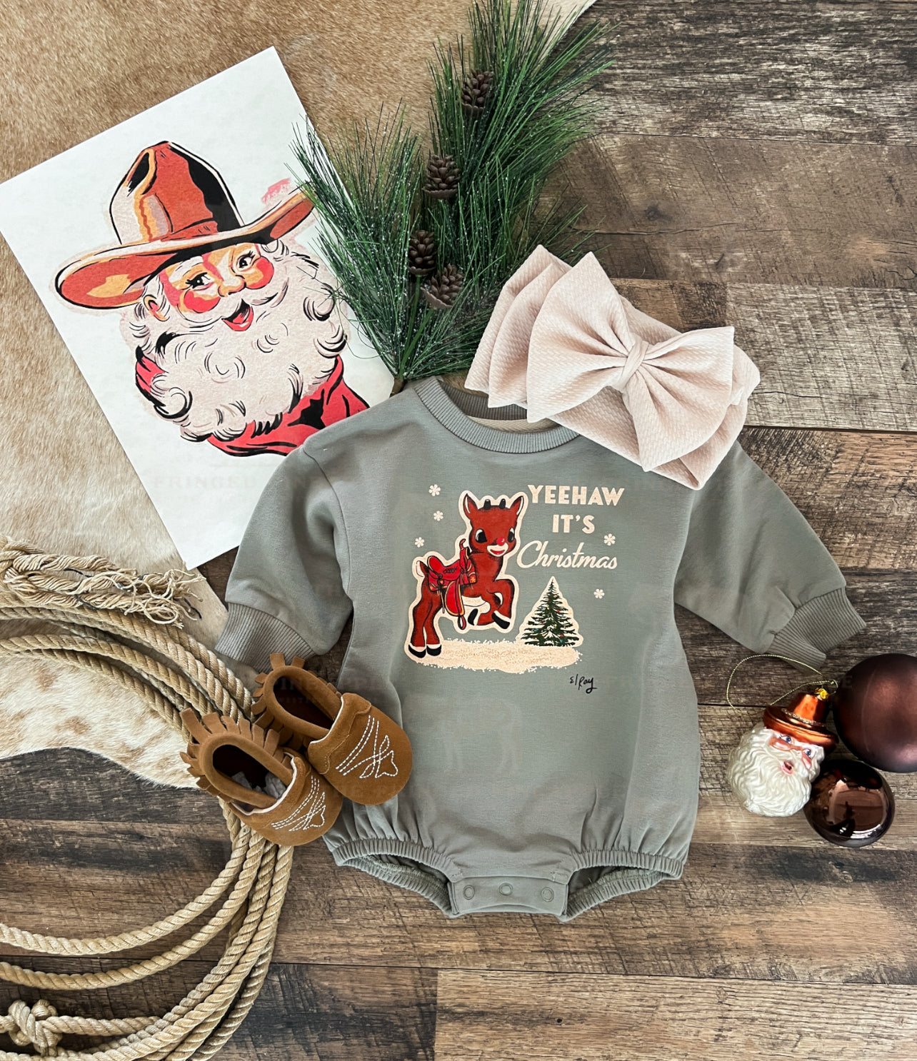 Christmas Reindeer Bubble Romper (green)