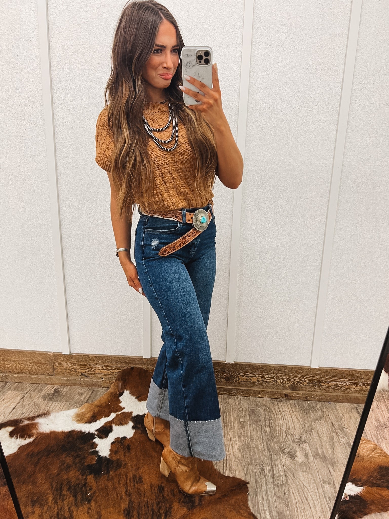 Silver Spur Cuffed Wide Leg Denim(P6180)