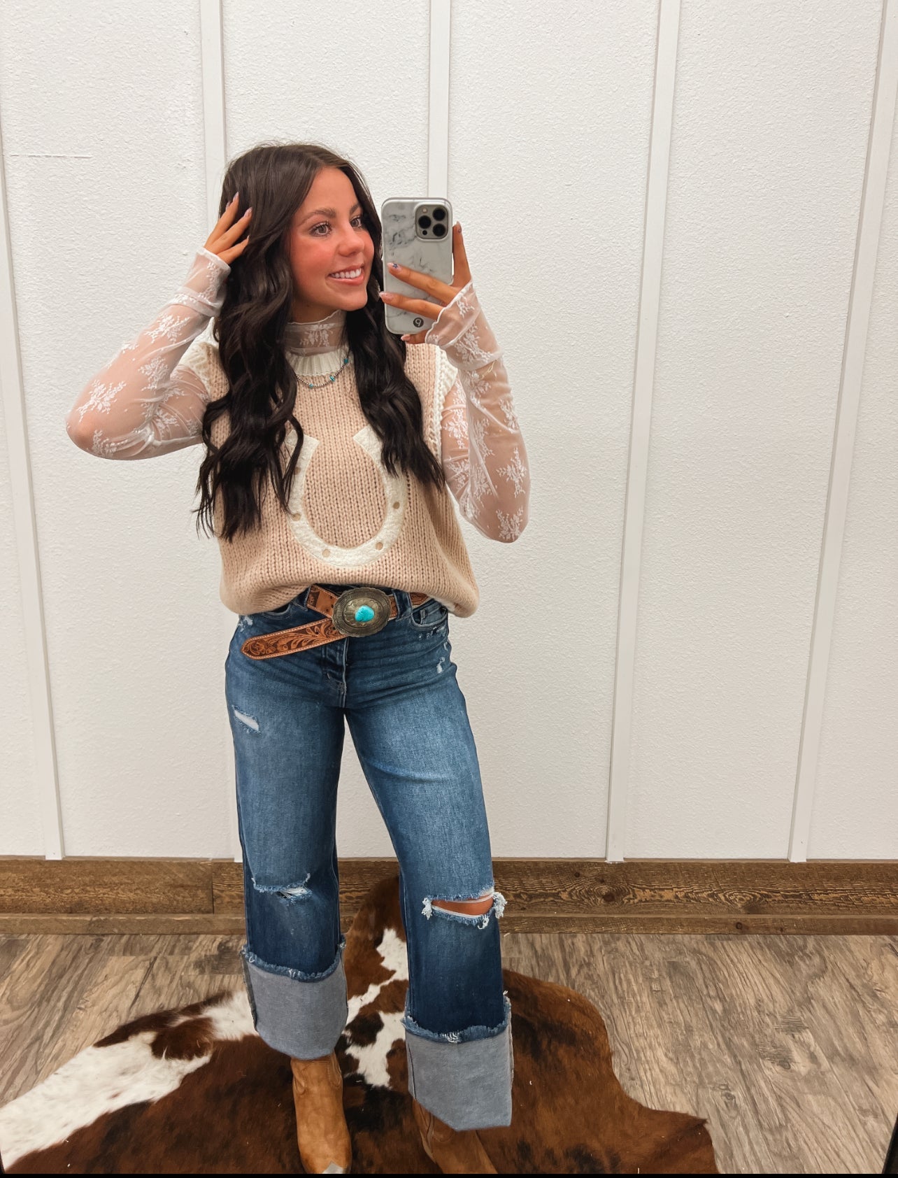 Wild Woven Horseshoe Sweater Vest(Mocha) Tops - Sweaters