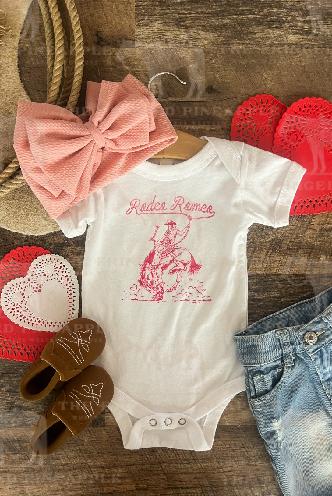 Pink Rodeo Romeo Valentines (S/S Onesie)(S/S-Toddler/Youth)(White)