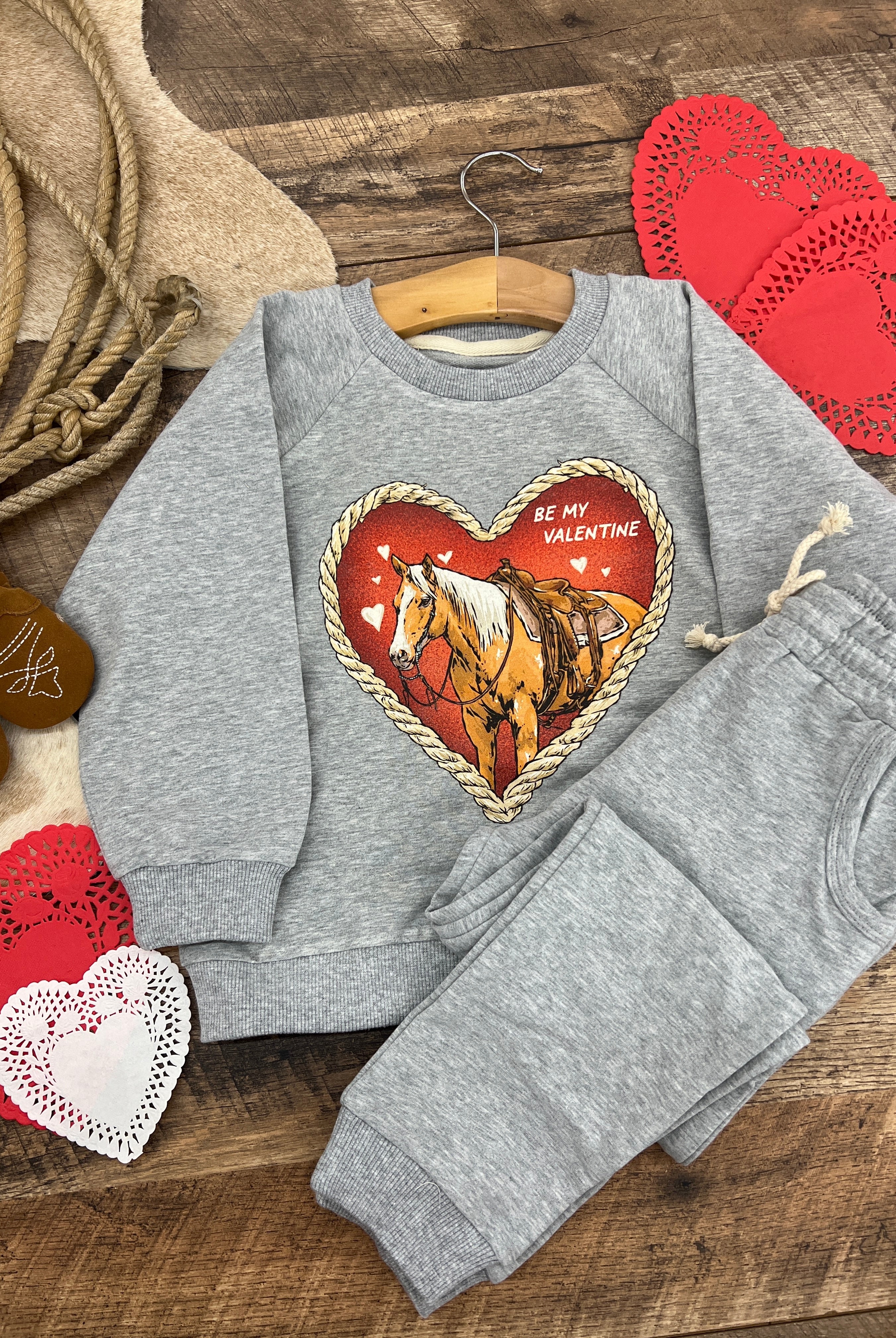 Red Heart Horse Valentines Lounge Set(Infant/Toddler)(grey)
