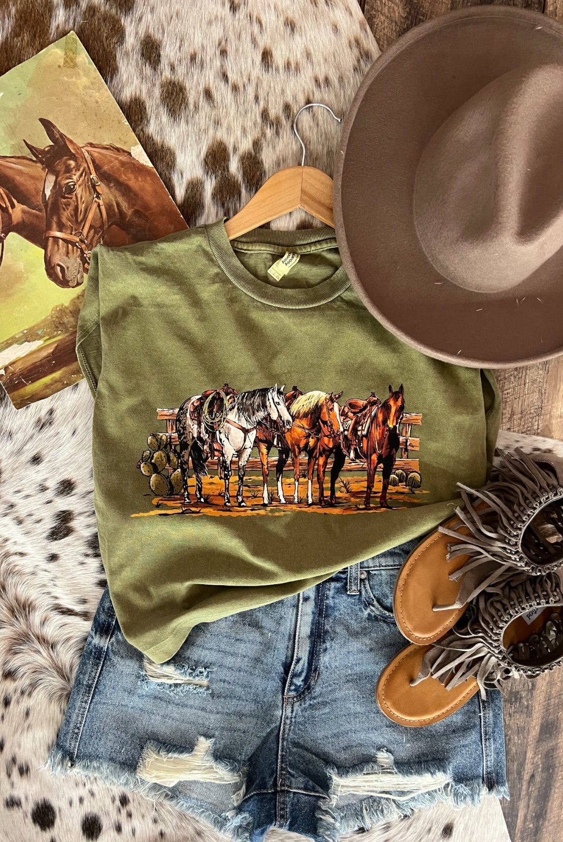 Saddle Up Horses Muscle Tank(Adult)(Faded Army Green)