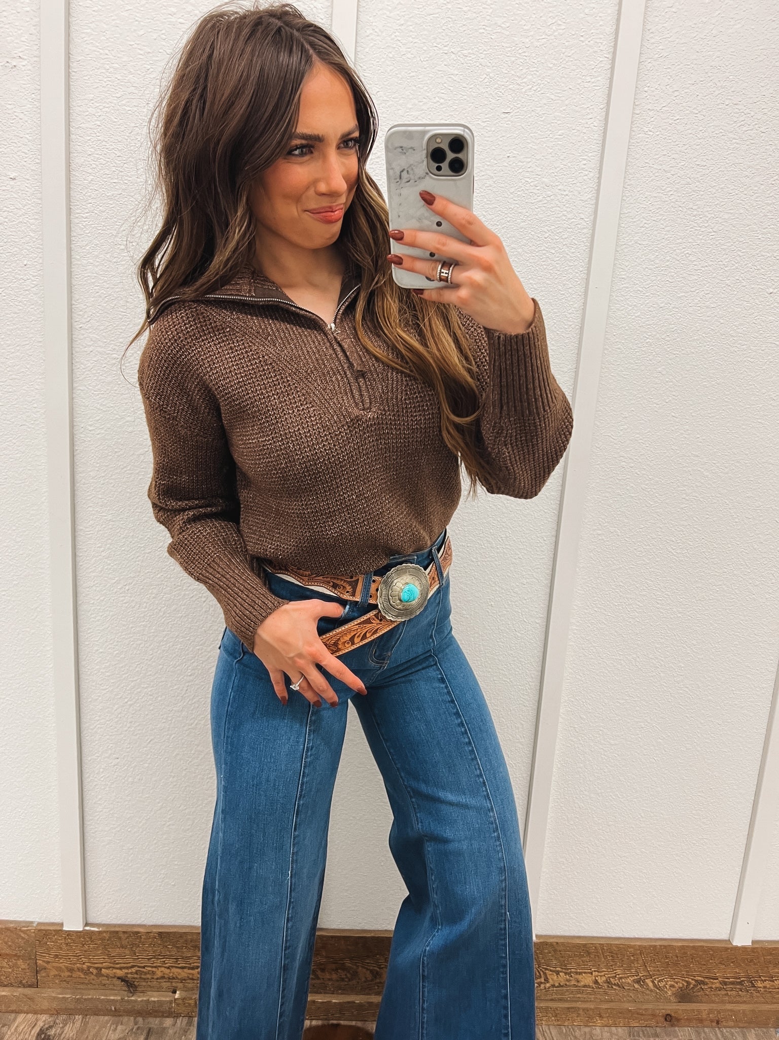 Half Zip Pullover Sweater(Brown) Tops - Outwear