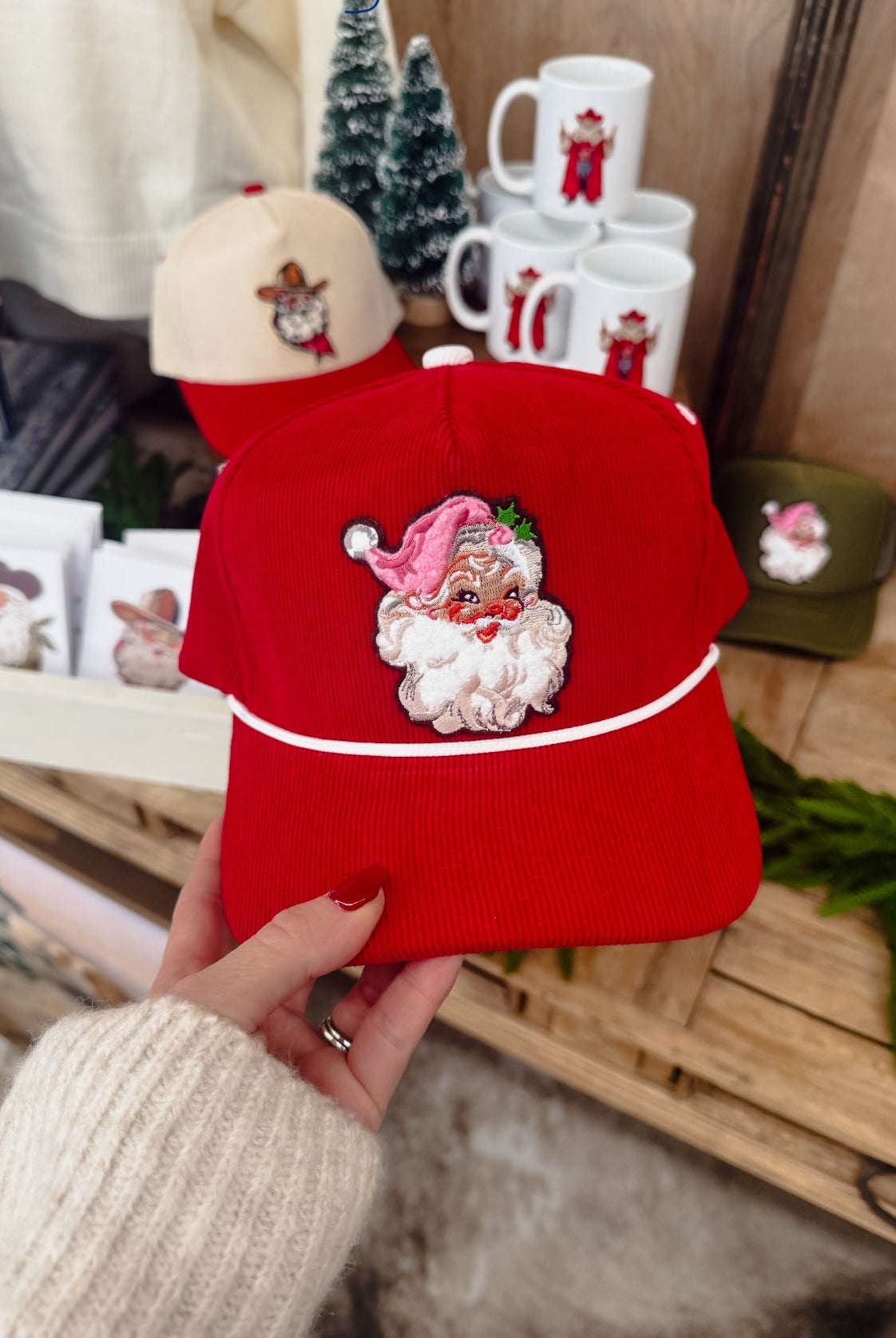 Cord Chenille Jolly Santa Patch Hat(red)