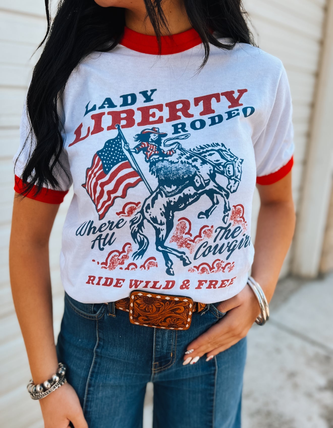 Lady Liberty Rodeo Ringer Tee