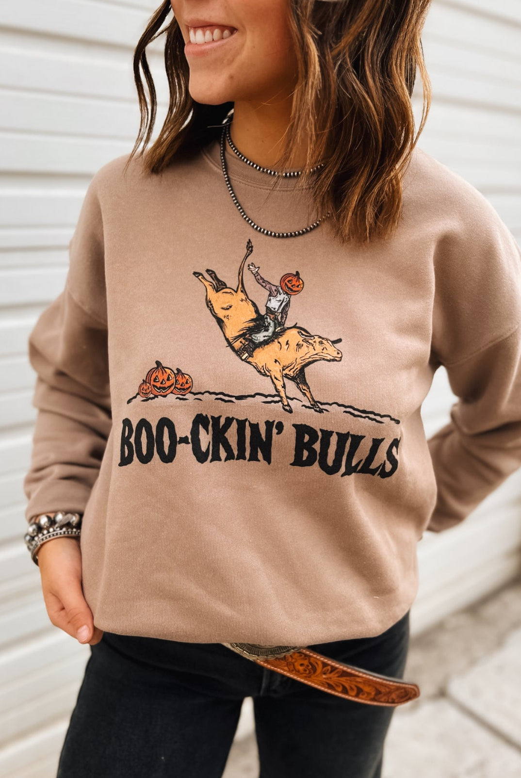 Boo- kin’ Bulls Halloween Rodeo T-shirt Or Sweatshirt(Brown)