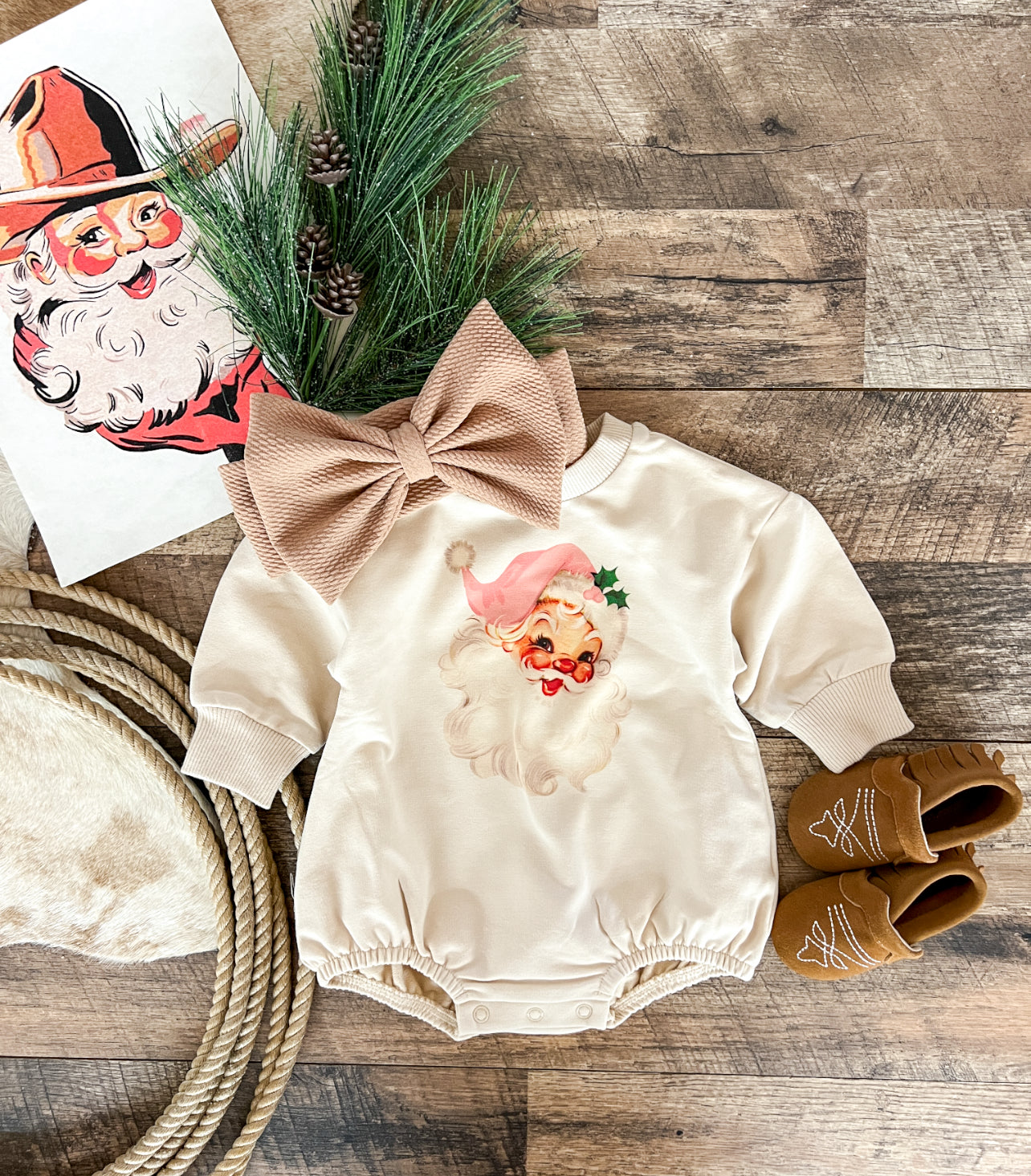 Cheerful Santa Bubble Romper (Cream)