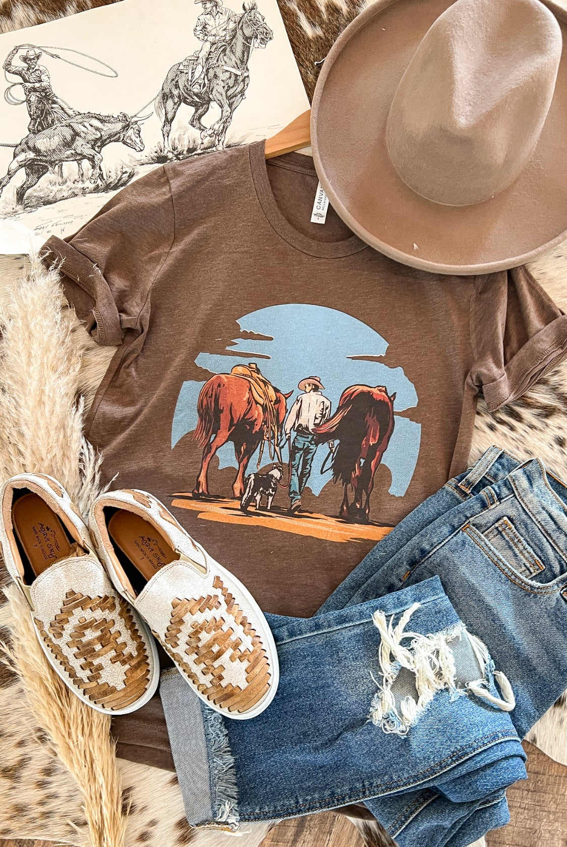 Walking Cowboy Tee (heathered mocha)(Fringed exclusive)