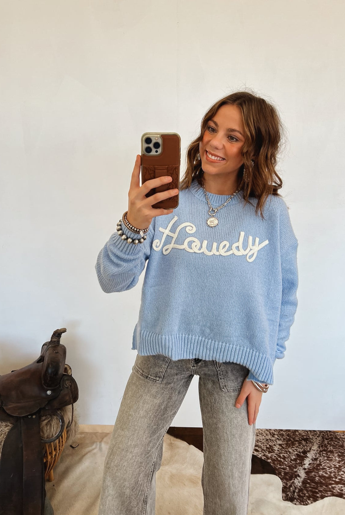 Howdy Crochet Sweater (Dusty Blue)