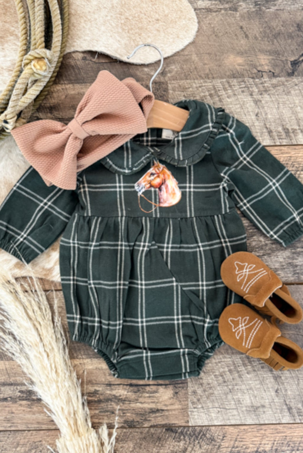 Green Plaid Flannel Romper
