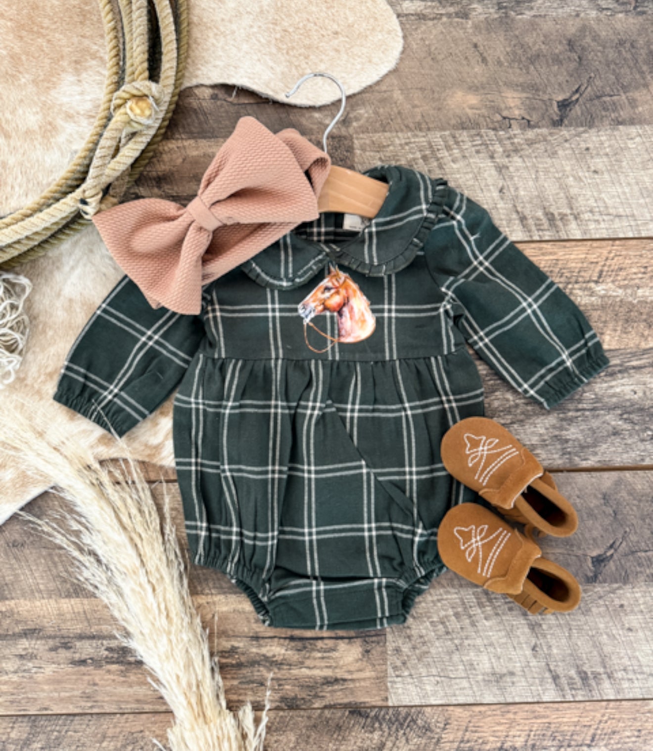 Green Plaid Flannel Romper