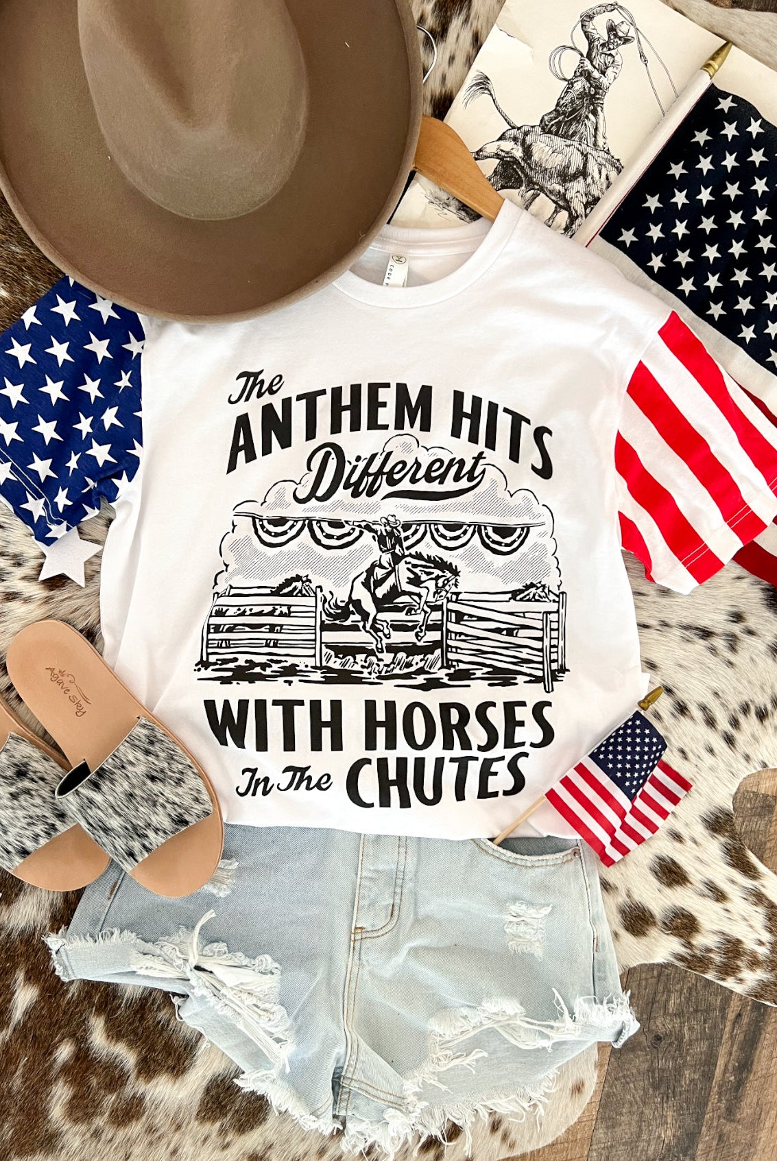 Western 4th Of July-Anthem Hits Different Flag Sleeve Tee