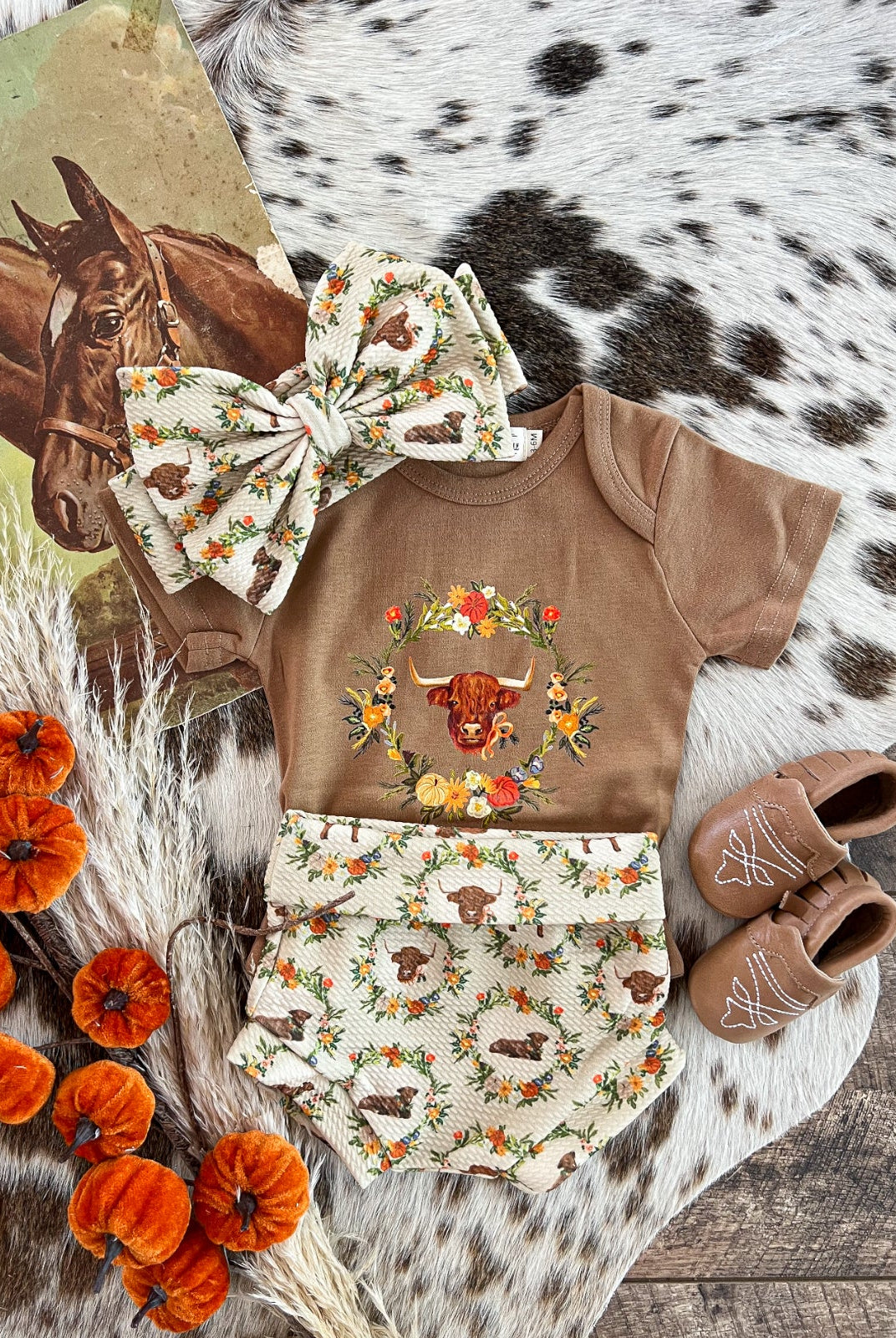 Western Fall Floral Highland Bummie& Bow(Little Kid) (1)