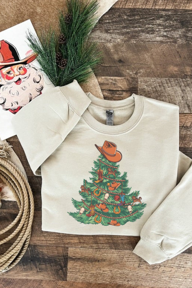 Cowboy Christmas Tree Tee or Sweatshirt (cream)