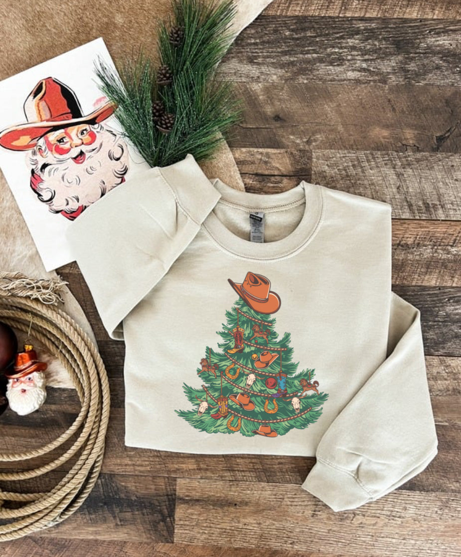 Cowboy Christmas Tree Tee or Sweatshirt (cream)