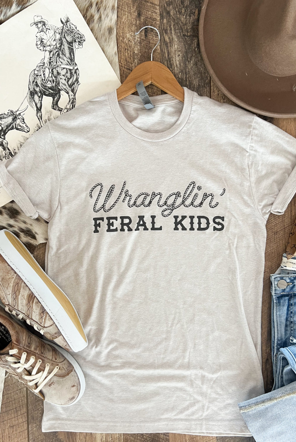 Wranglin’ Feral Kids Tee(Adult)(Heather Cream)