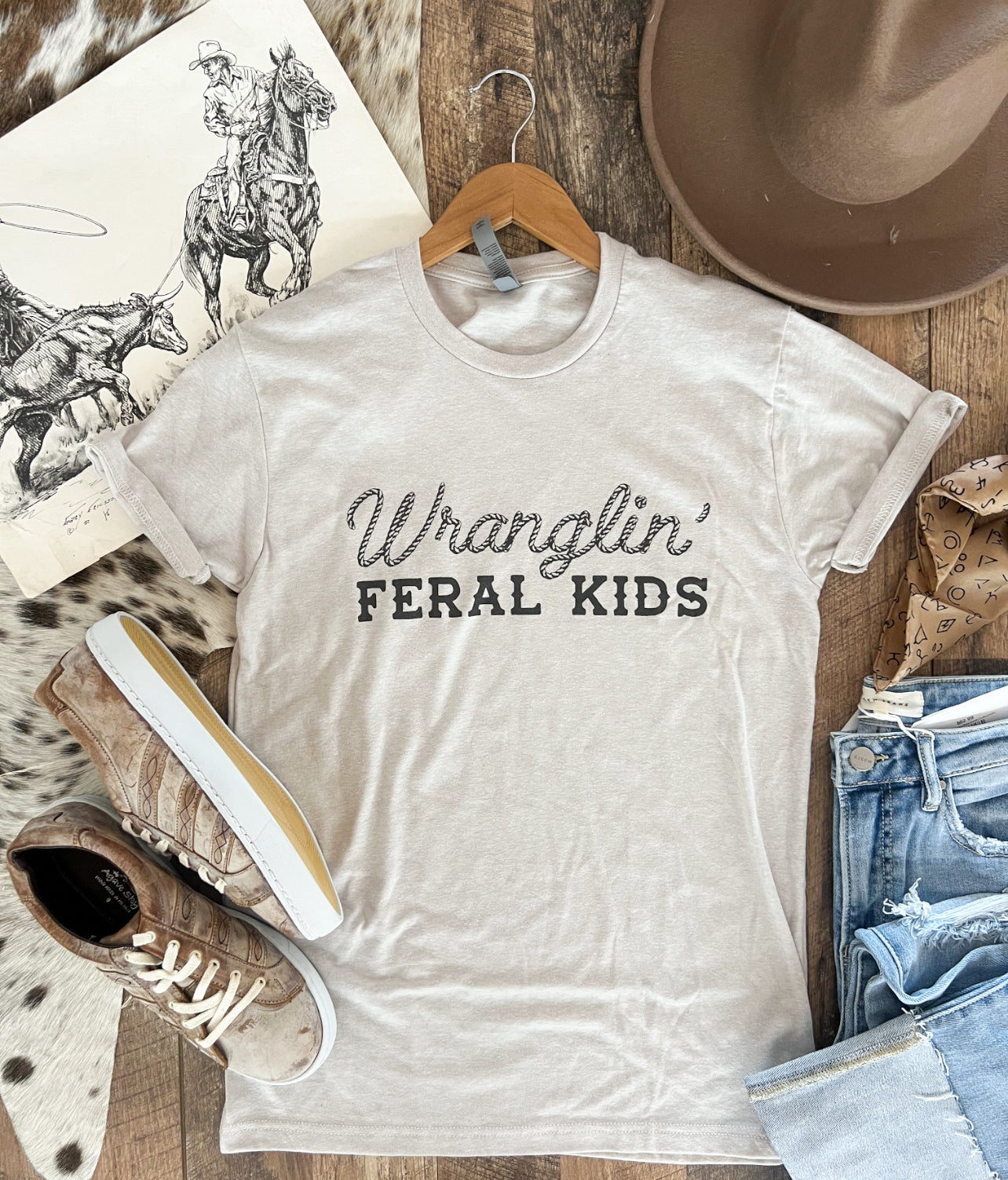 Wranglin’ Feral Kids Tee(Adult)(Heather Cream)