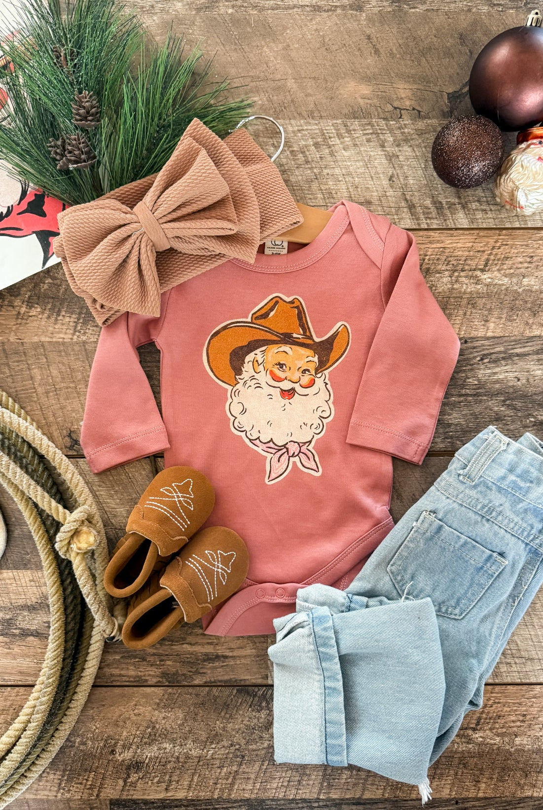 Pink Night Cowboy Santa Design (Onesie/ Tee -)Infant/toddler/youth(blush)