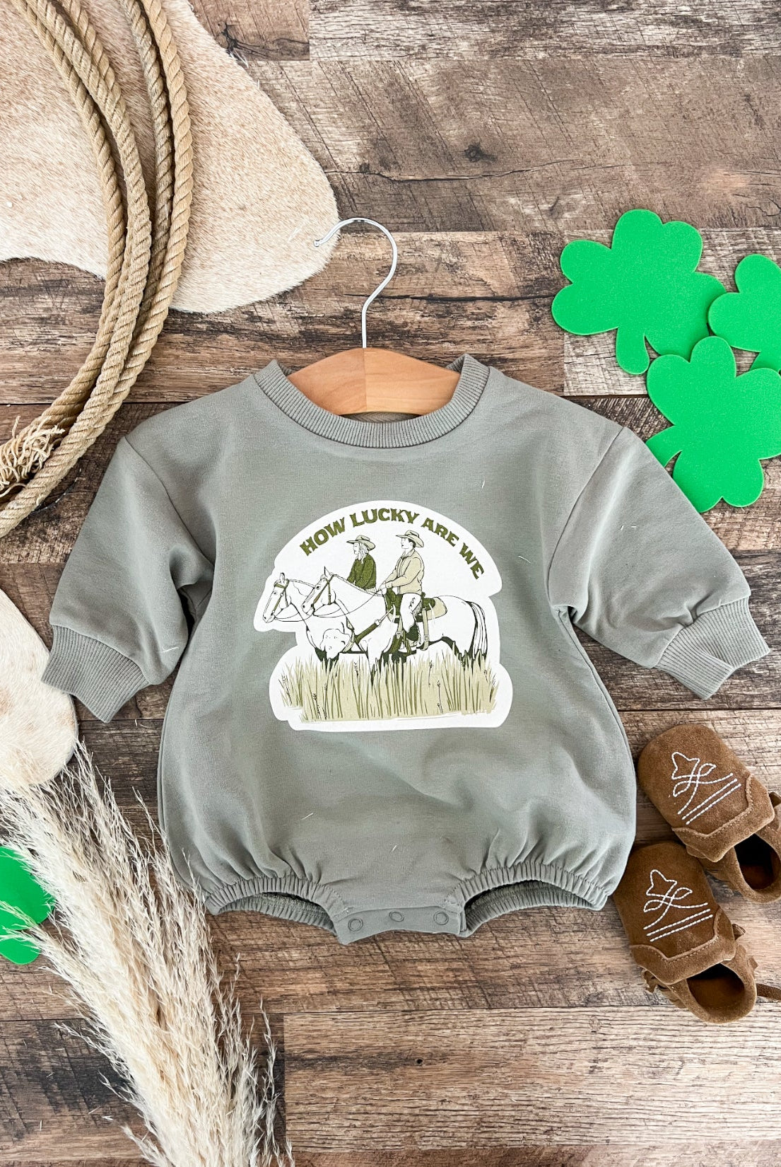 How Lucky Are We Bubble Romper (Infant) (Green)