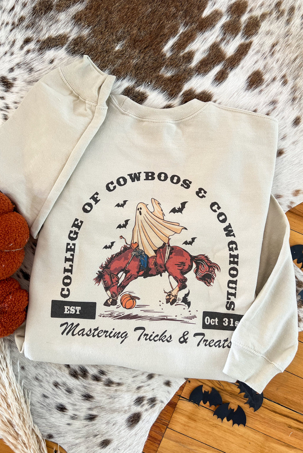 College of Cowboos Halloween Graphic Design Tee or Sweatshirt (Sand)