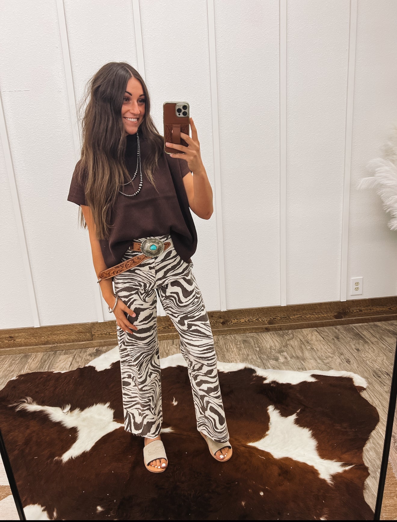 Out In The Country Mock Neck (Brown) Tops - Sweaters