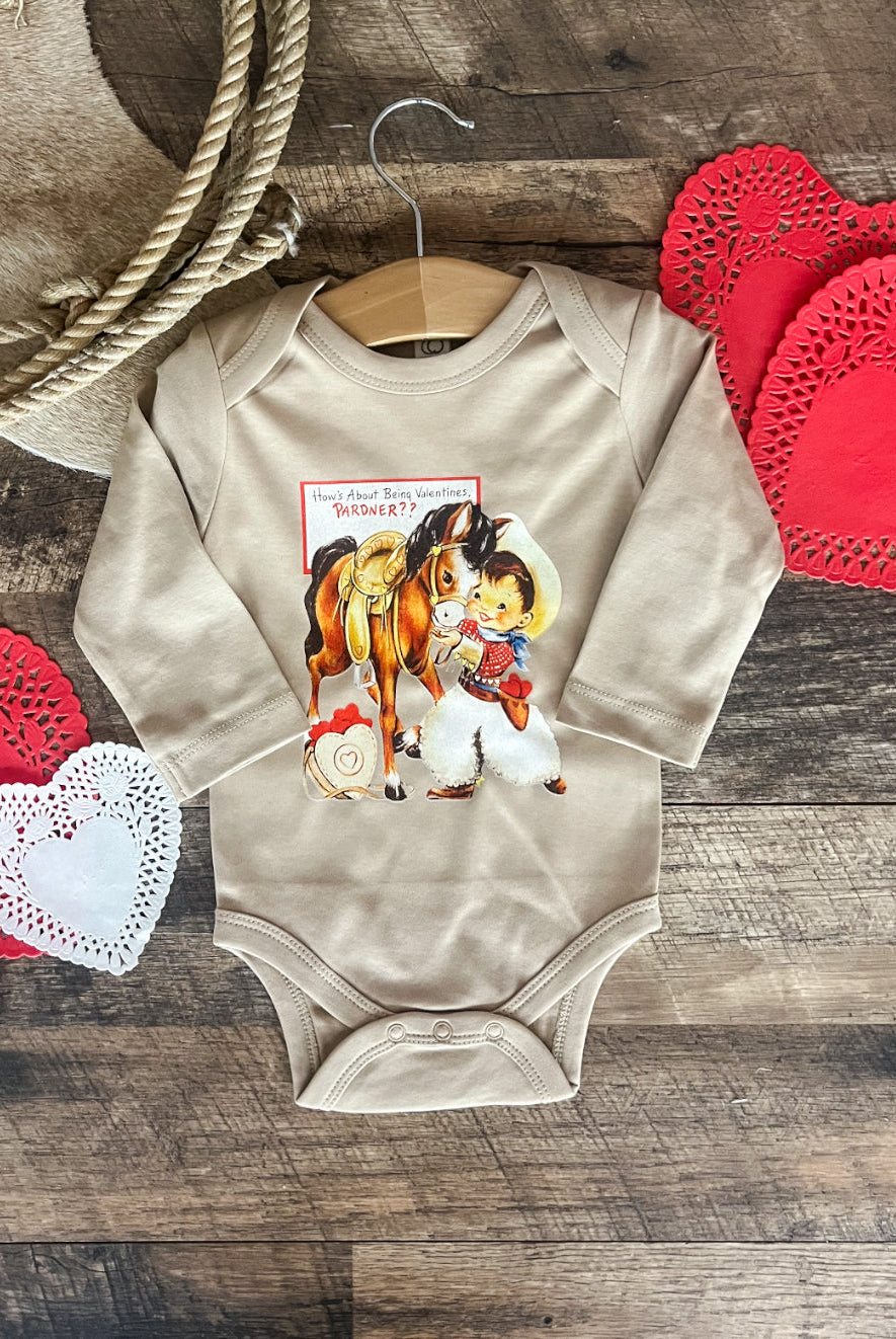 Pardner Vintage Cowboy Valentines (L/S Onesie)(S/S Tee Toddler/Youth)(Cream)