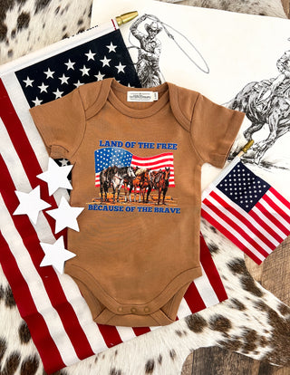 Western 4th Of July-USA Horses Land Of The Free (Infant/Toddler/Youth)(Cognac)